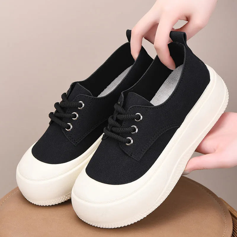Women's camel suede platform loafers with round toe and lace-up front on flat 4cm heel