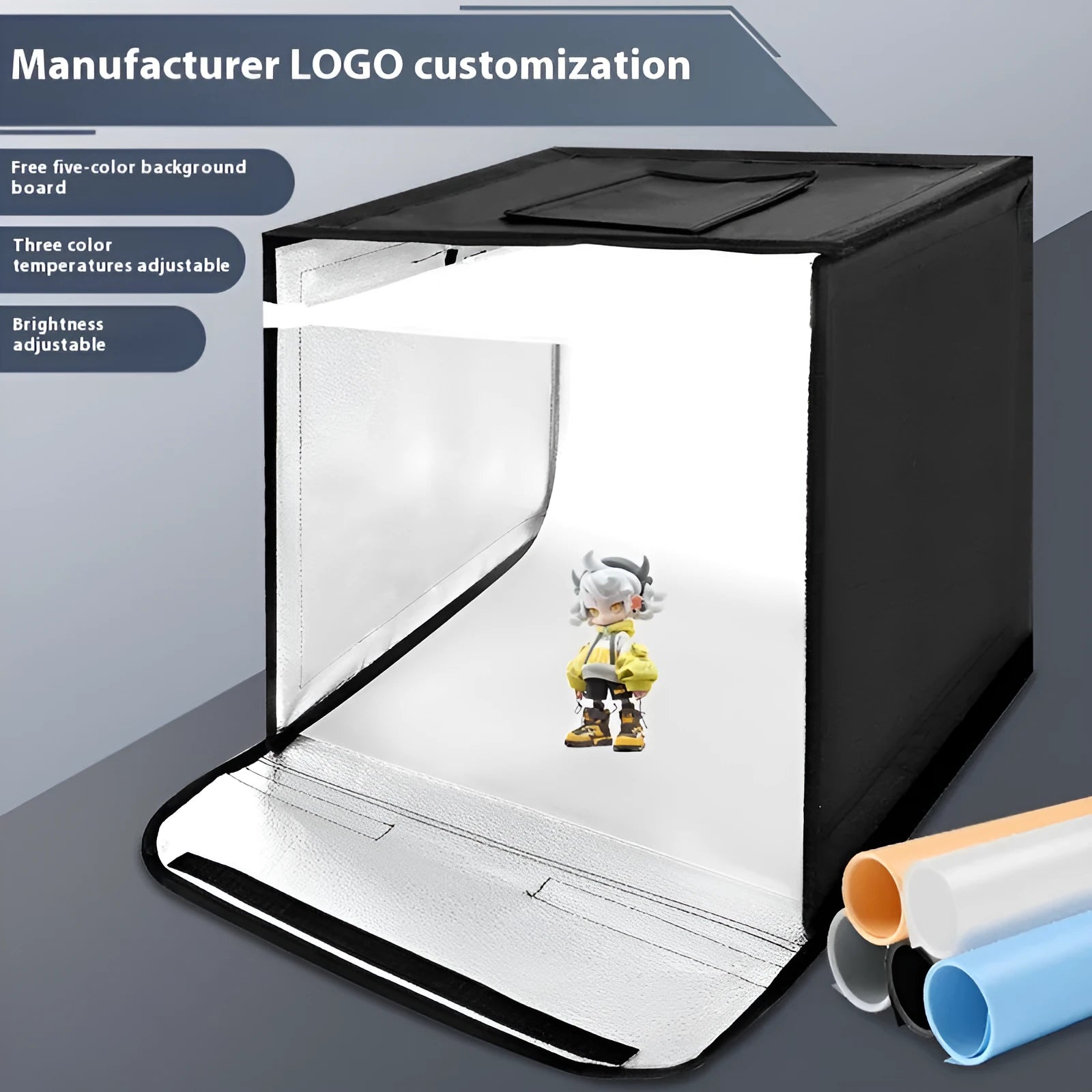 50cm studio light box with metal frame and USB-powered 5-side folding three-colour temperature light board