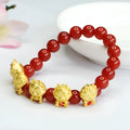 Natural red agate bracelet with Five Blessing Dragon design and 8mm beads.