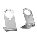 Silver vertical adjustable magnetic bracket for iPhone 12 mounted on dashboard
