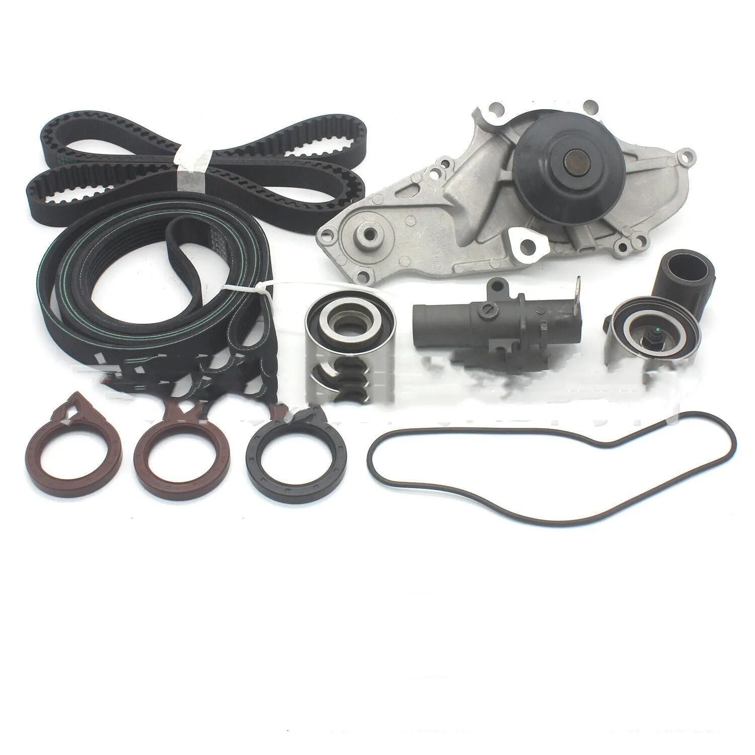 Metal belt and water pump assembly component for automotive engine cooling system