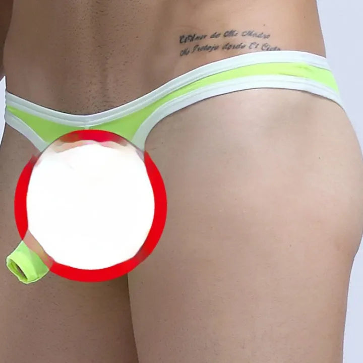 Men's Ice Silk nylon briefs in army green colour on a white background.