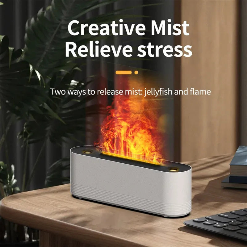 Black Flame Air ultrasonic humidifier and aroma diffuser with coloured LED flame light and visible mist output