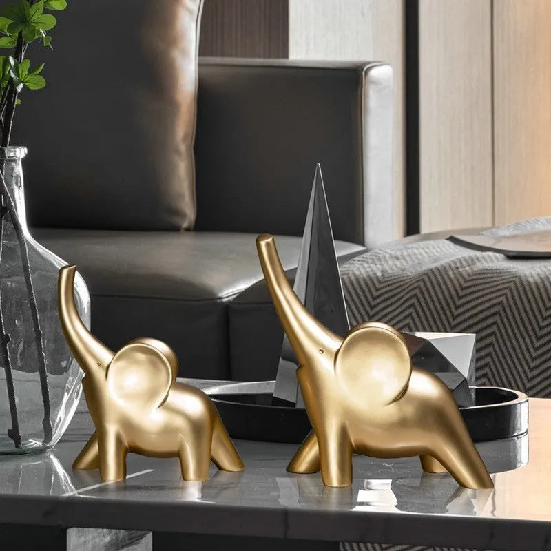 Modern resin fortune elephant ornament in rose gold or white colour, large and small sizes available.