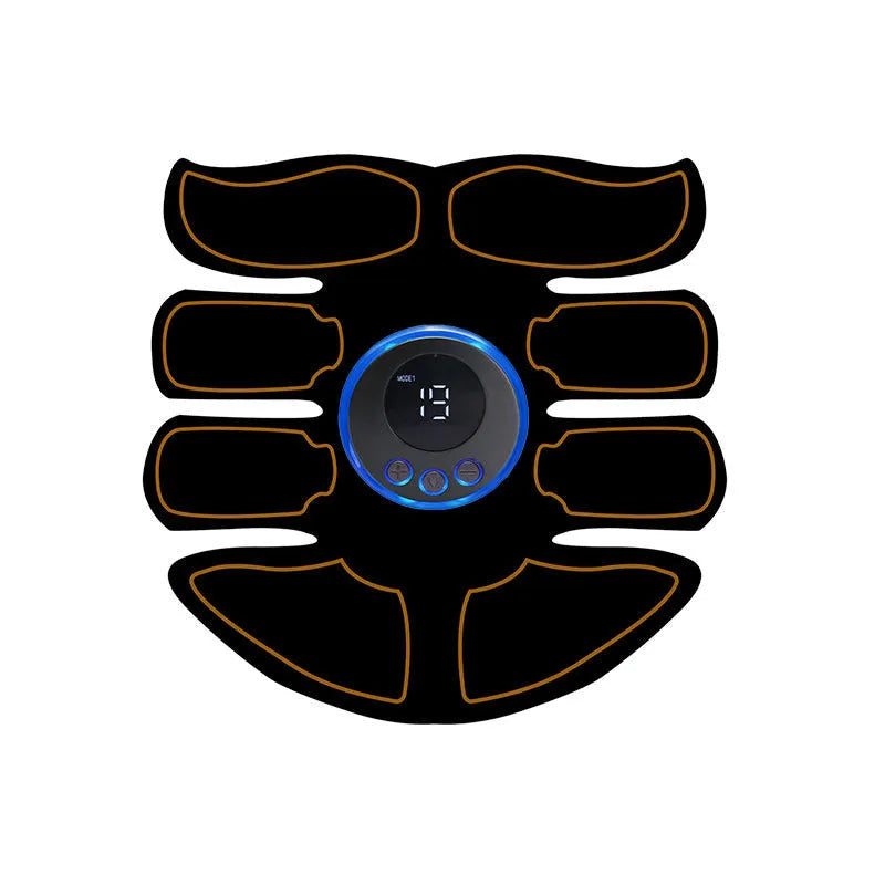 Abdominal muscle patch with digital display showing eight-belly three-piece design in red, blue, or yellow edge options.