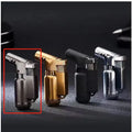 HB805-1 full metal windproof lighter in black gold grey silver colours showing compact 72mm size