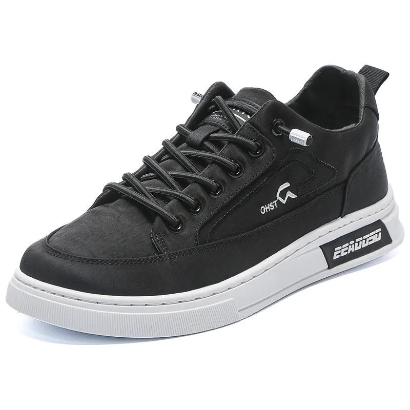 Grey men's canvas lace-up casual shoes with leather lining and rubber sole