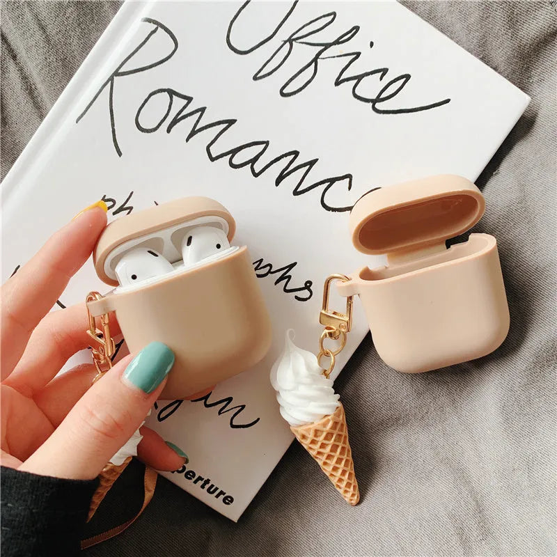 Silicone AirPods 2 case protector with Cylinder Ice Cream decorative design