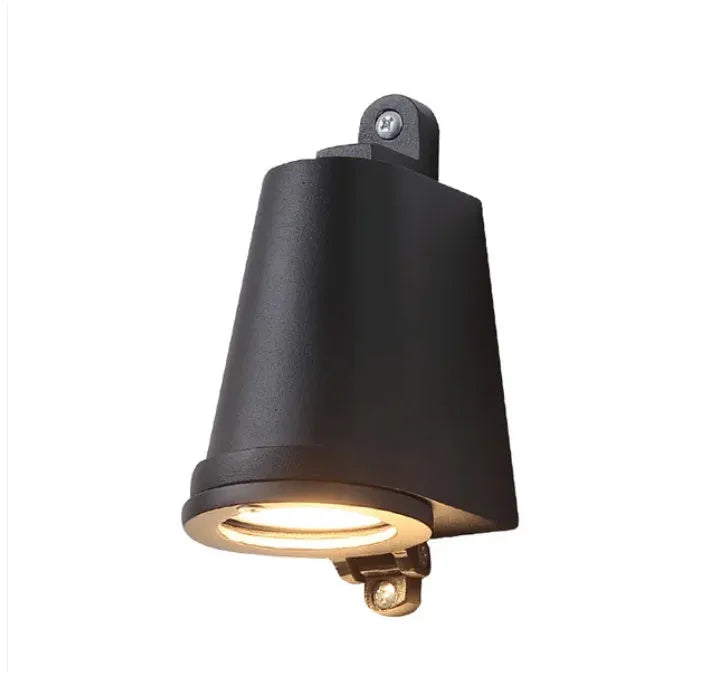 Industrial cast aluminum horseshoe outdoor wall lamp in sand finish with LED light