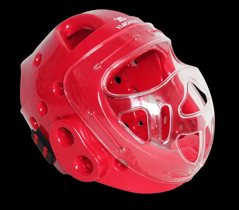 Karate helmet protective equipment for boxing in blue, red, or white colours with S, M, L, XL sizing options