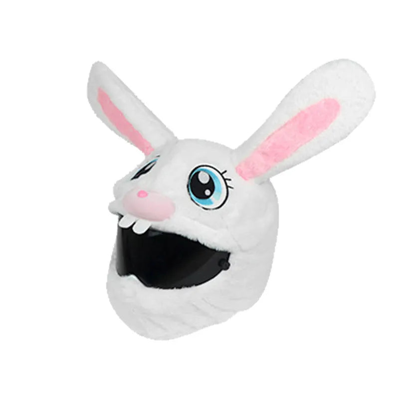 White decorative rabbit head helmet cover for electric scooter and motorcycle helmets