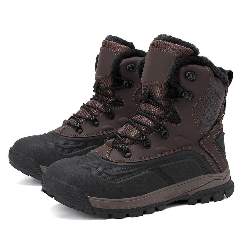 Men's black fleece-lined high-top boots with lace-up front and tall crown design
