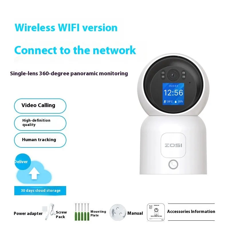 Zhou Shi wireless indoor security camera with large screen display mounted on wall