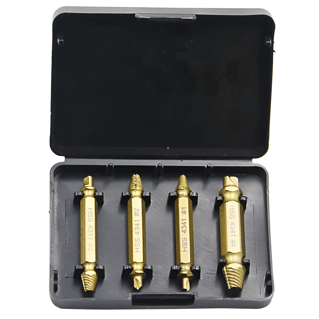 Set of five 4341 high-speed steel screw extractors for removing broken bolts and iron nails