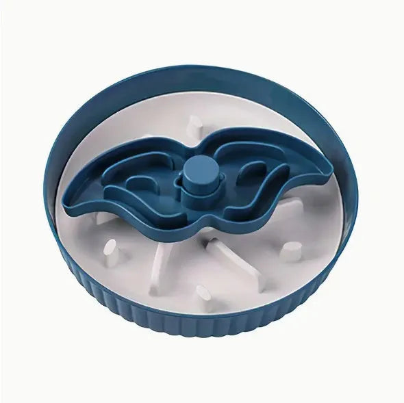 Pet slow feeder bowl with rotating game board and silicone lick pad in selected colour