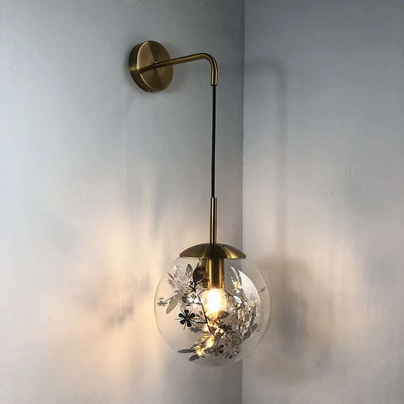Modern glass wall-mounted bedside lamp in silver or gold finish