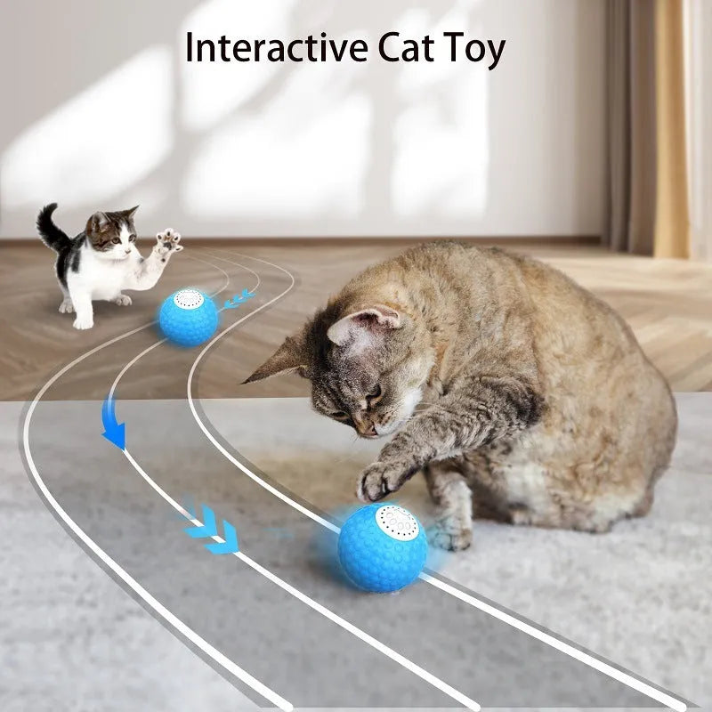 Remote control interactive cat toy ball with multiple colour options including blue, green, and yellow