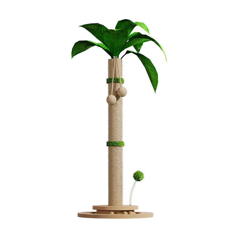 Vertical cat climbing frame with hemp rope scratching posts and natural wood-coloured grab columns