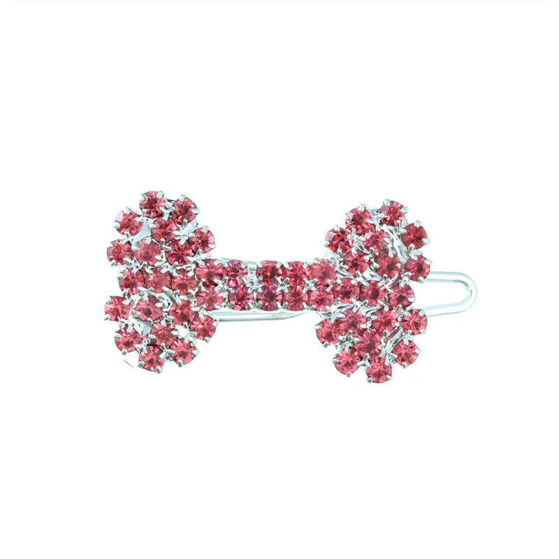 Diamond dog bone pet barrette in white pink blue red, size S, single piece