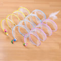 S-Type cat tunnel toy with flexible steel wire frame, elastic net mesh, and feather lure