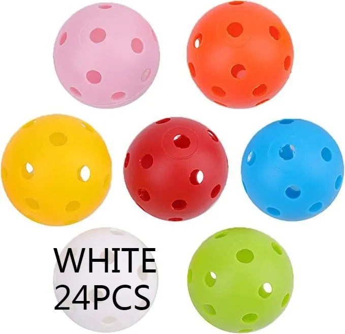 Multi-colour golf practice balls on 26-hole putting mat with net pocket packaging