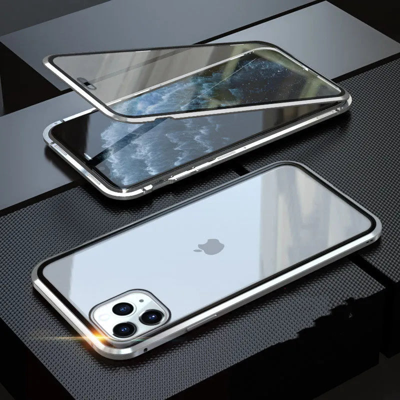 Glass anti-spy phone case with geometry pattern for iPhone in clamshell design