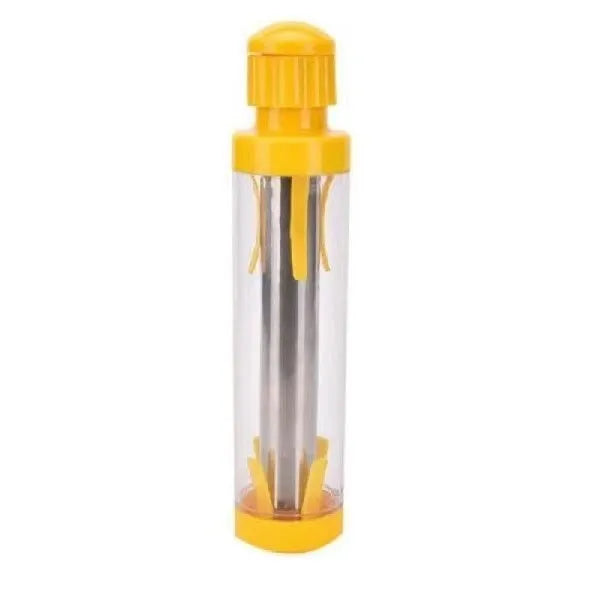 Yellow cylindrical manual corn stripper tool with ABS and stainless steel construction, 27cm high.