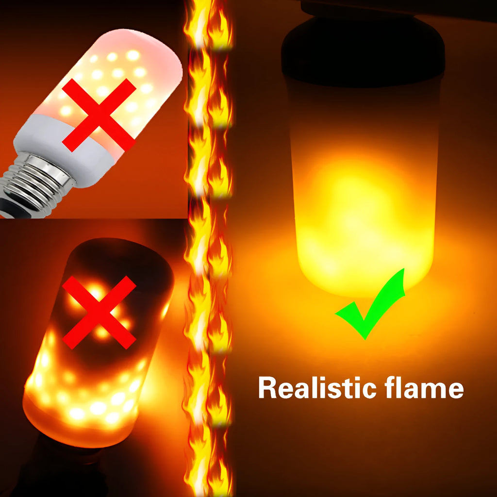 Atmosphere decorative flame effect lamp with orange LED fake fire flickering light.
