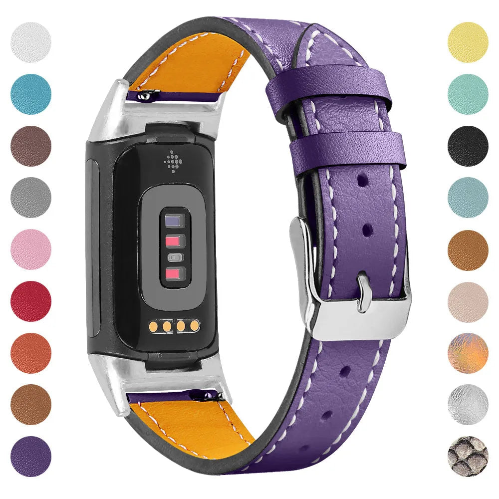 Genuine leather strap for Fitbit Charge 5 and Charge 6 smartwatch in apricot colour.