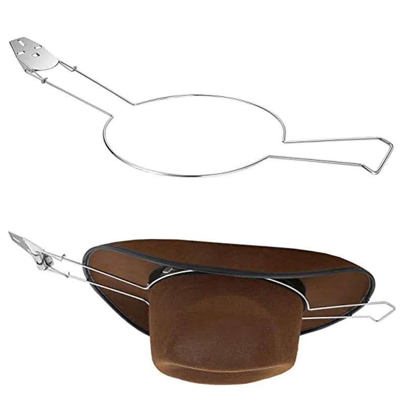 Brown iron car hat stand with a chrome-plated interior hook for storing coats and hats.