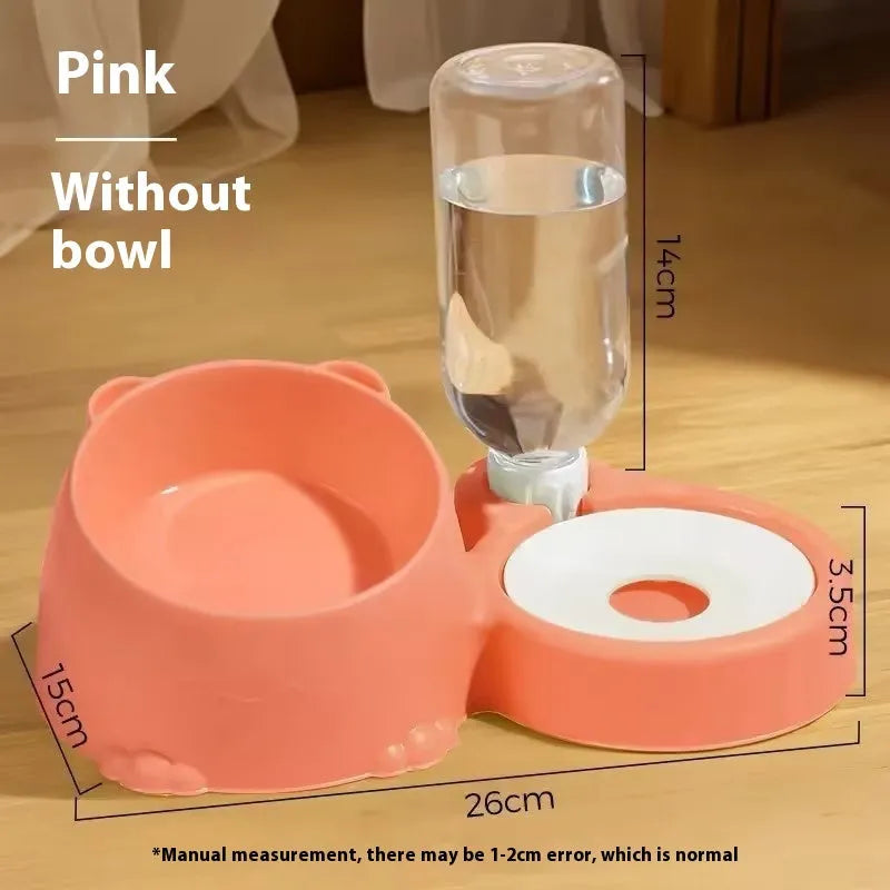 Grass green double bowl cat feeding basin with automatic drinker and ceramic base.