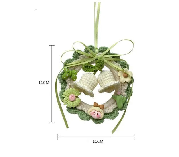 Woven wool bell orchid car pendant hanger with floral design in multiple colour options