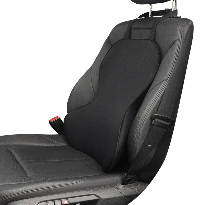 Memory cotton car cushion for lumbar support in a neutral colour on a car seat.