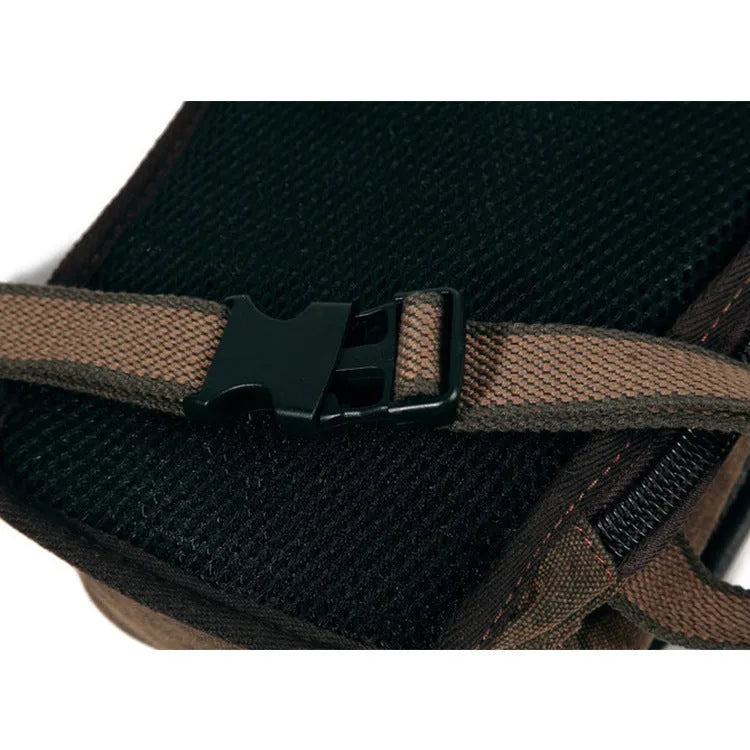 Men's wear-resistant canvas belt bag in black with leather accents and high-precision hardware, 28x14.5x5cm.
