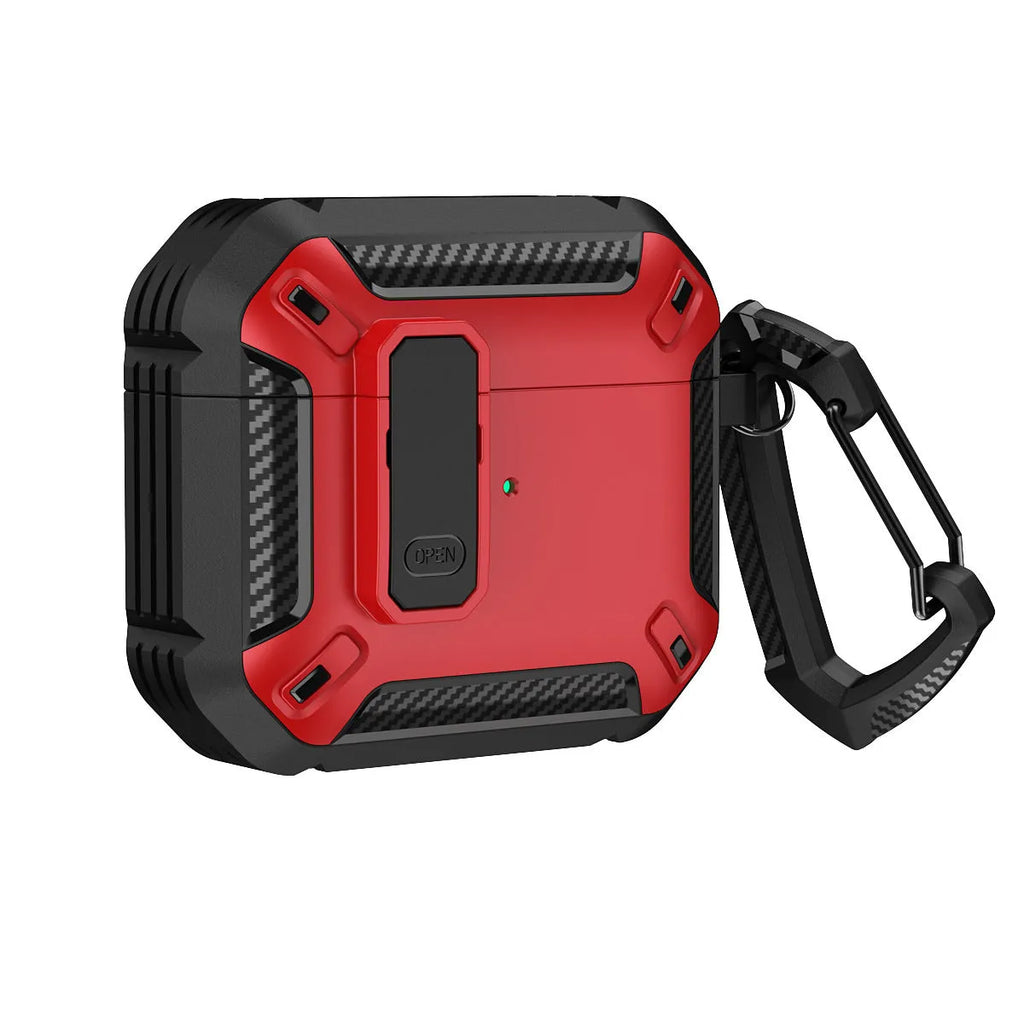 Two-colour clamshell protective case for AirPods with hook attachment