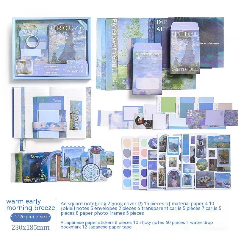 Creative journal gift box with A6 grid notebook, paper accessories and retro plaid artistic design