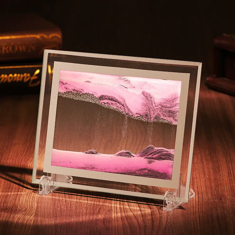 Geometric glass quicksand painting ornament displaying flowing sand patterns