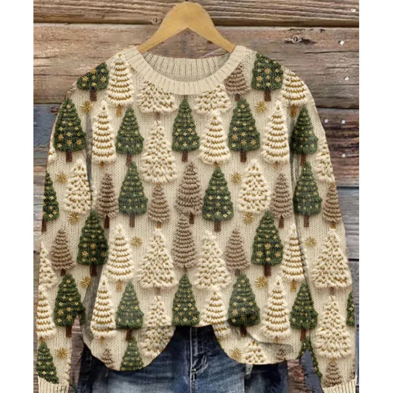 Digital printed little flower pattern round neck sweater in polyester fabric