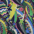 Blue cotton fabric with a detailed digital print of plants and flowers, showing a 1m x 1.45m piece.