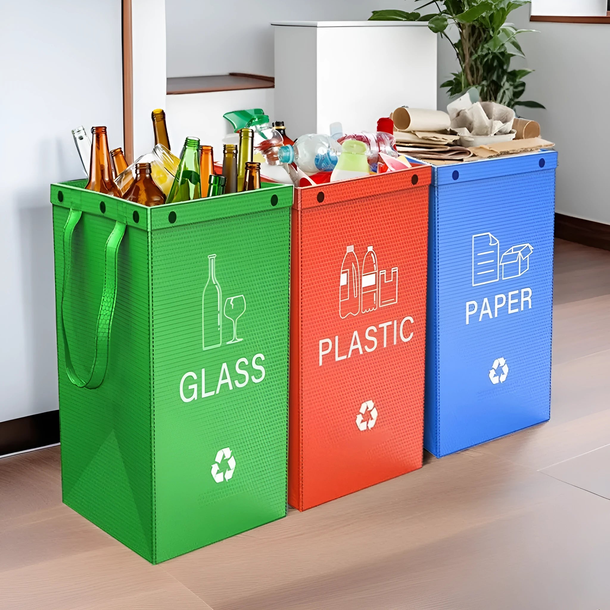Blue polypropylene rubbish bin with lid and handle, 40-litre capacity, dimensions 30cm by 50cm by 30cm.