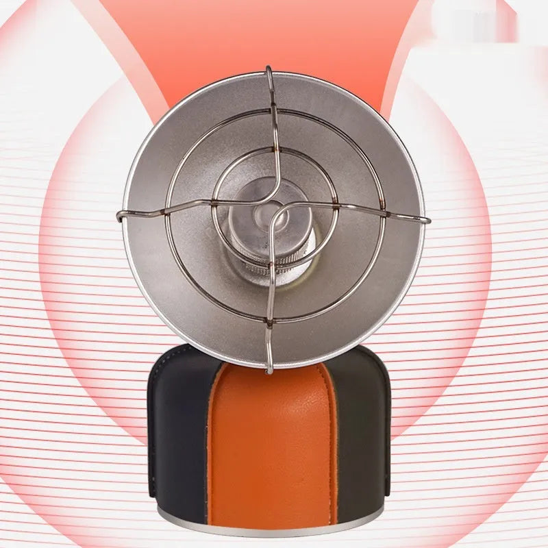 Black and orange portable camping heating stove with automatic ignition, stainless steel construction
