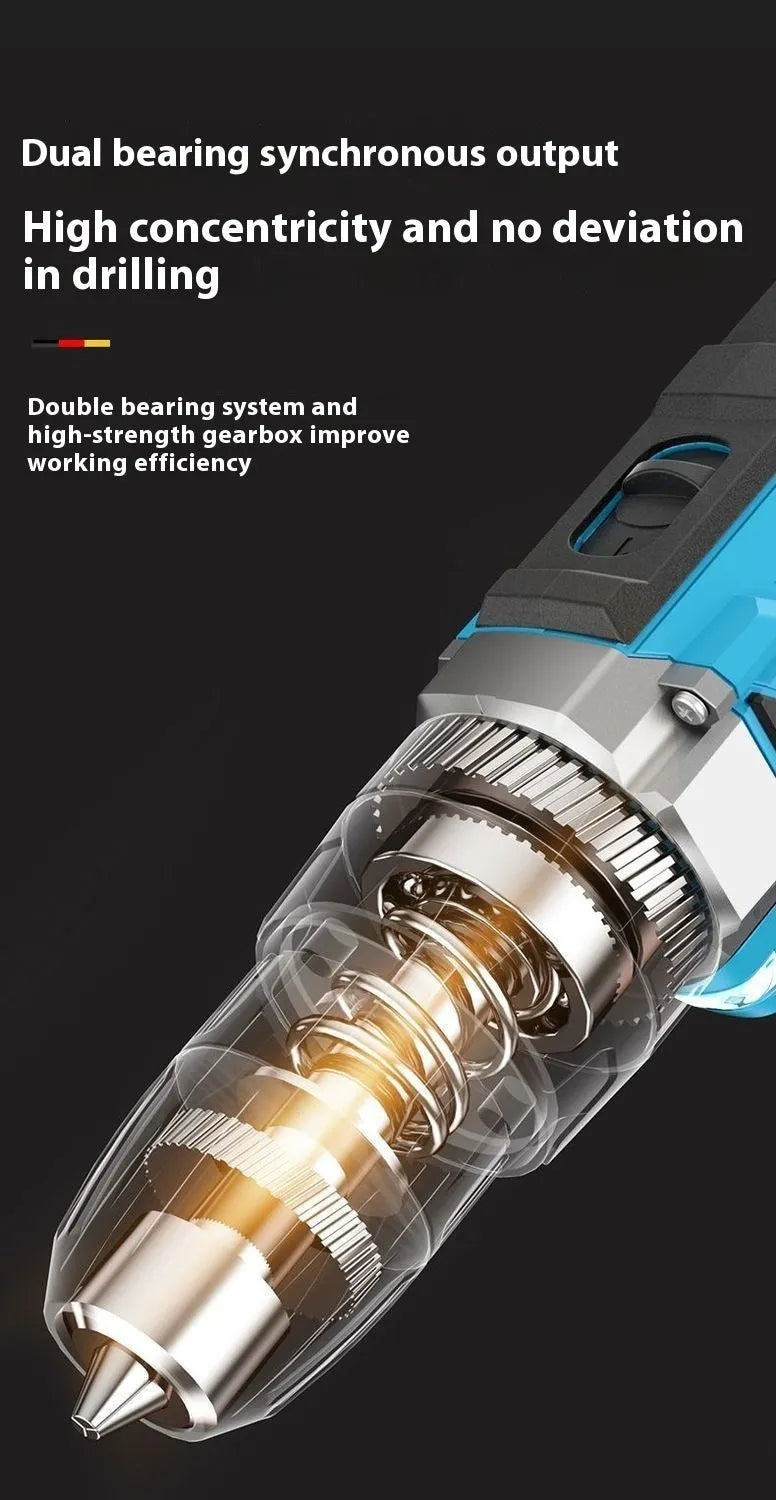 12V dual-speed impact pistol drill and electric screwdriver set in plastic storage box