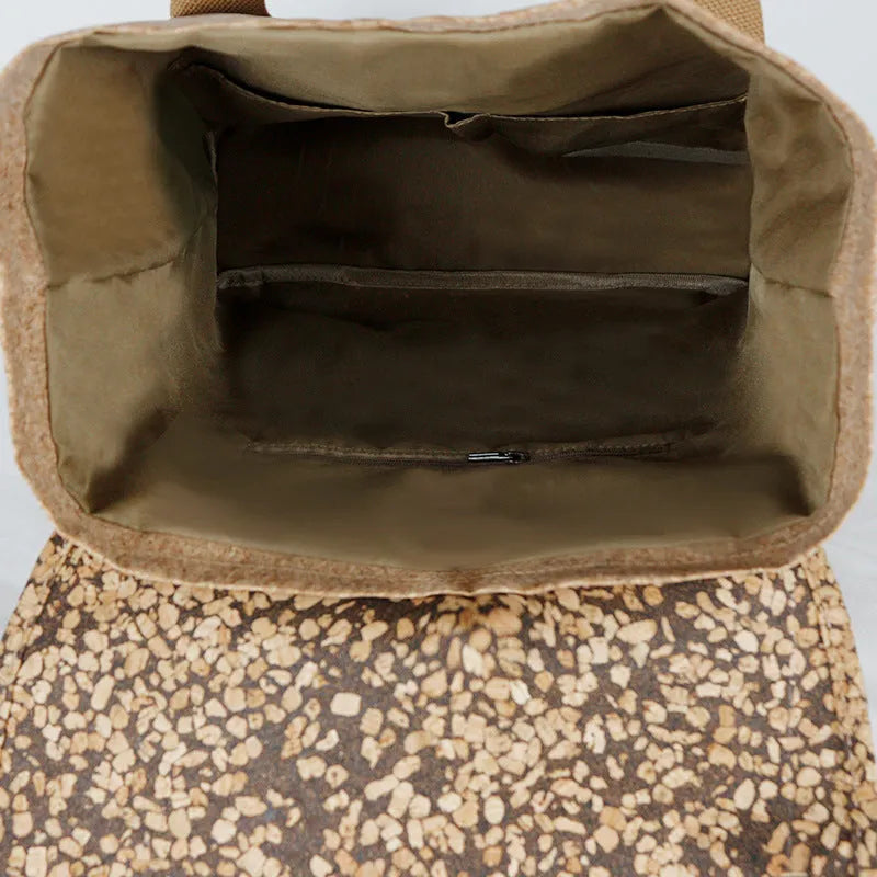 Coffee Grounds Cork casual backpack with polyester lining, curved shoulder straps, and splicing detail for leisure travel