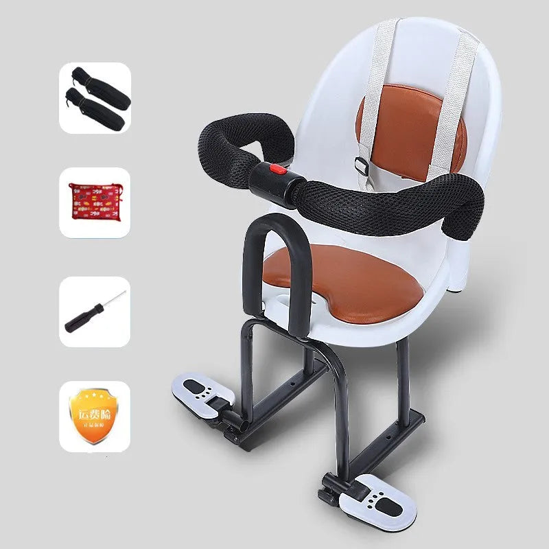 Front baby scooter safety seat in black high carbon steel construction