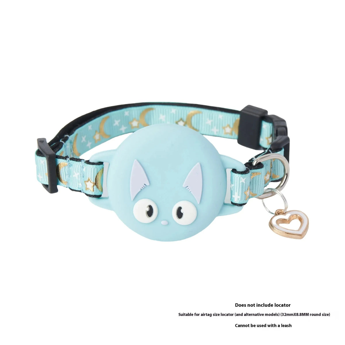 Pink plastic AirTag protective case for cat collar, shown with adjustable band and Apple AirTag.
