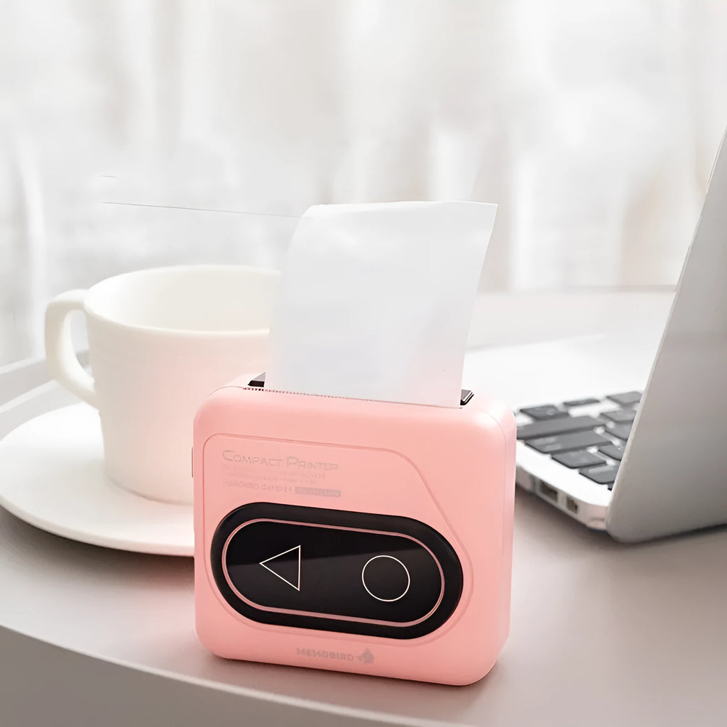 Bluetooth mini thermal printer in avocado green, pink, small yellow duck, or white colours for mobile phone printing