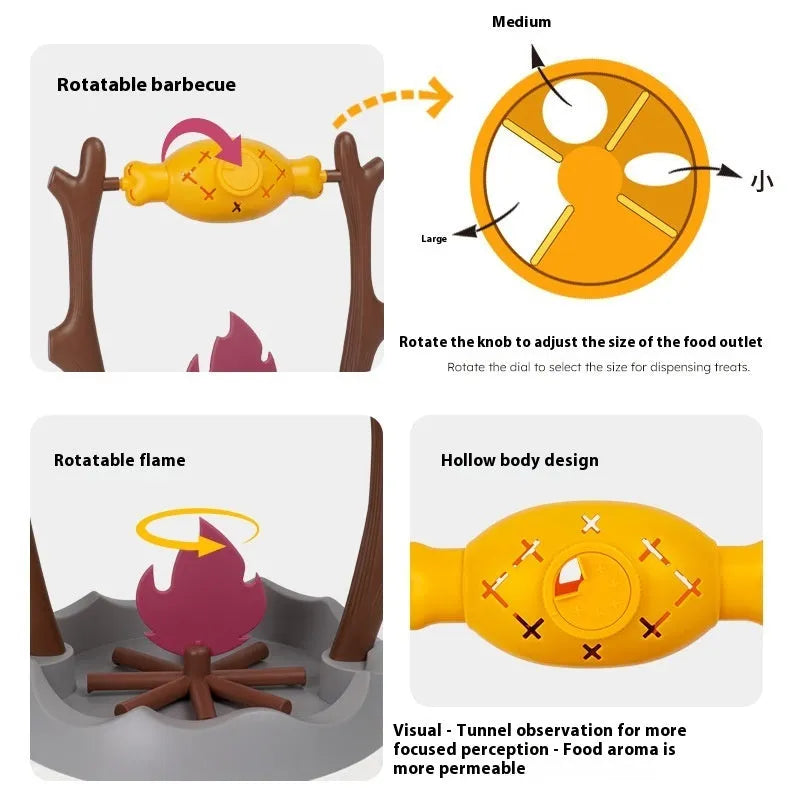 Barbecue-shaped plastic cat feeder toy measuring 30x30x29cm for dispensing freeze-dried treats