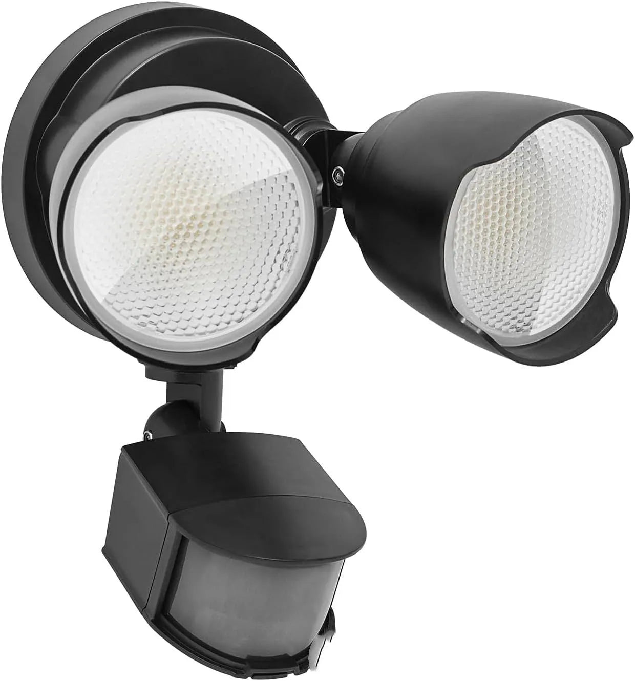 White or black LED security flood light with motion sensor for wall or ceiling mounting
