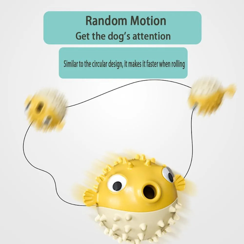 Green fish-shaped dog toy with treat dispensing cavity and raised surface particles