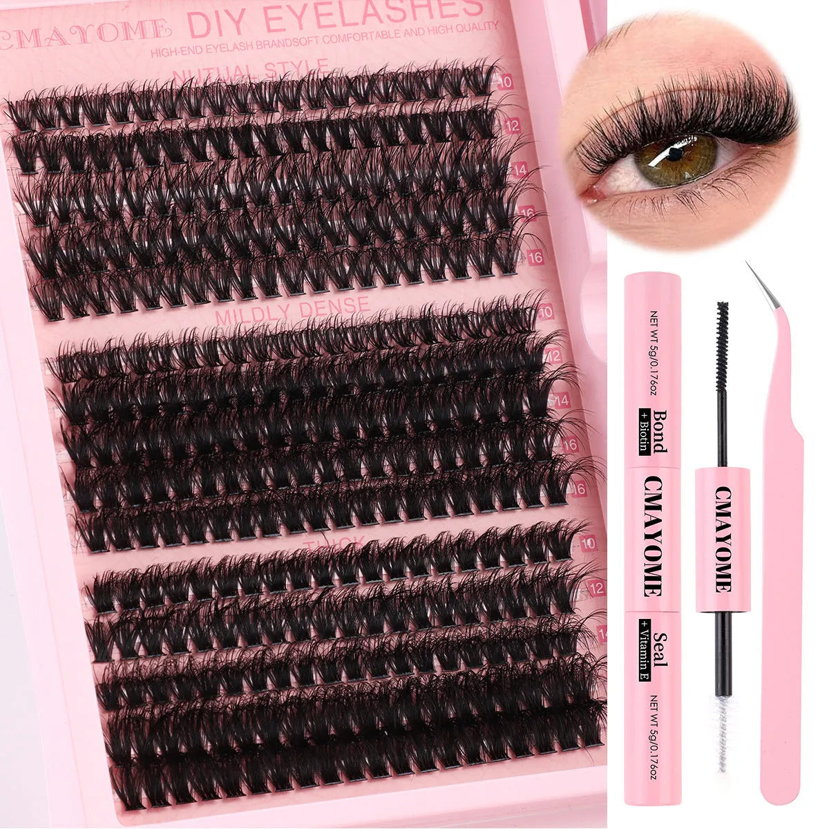 DIY false eyelashes kit with single cluster segments and application tweezers for customised eyelash extension